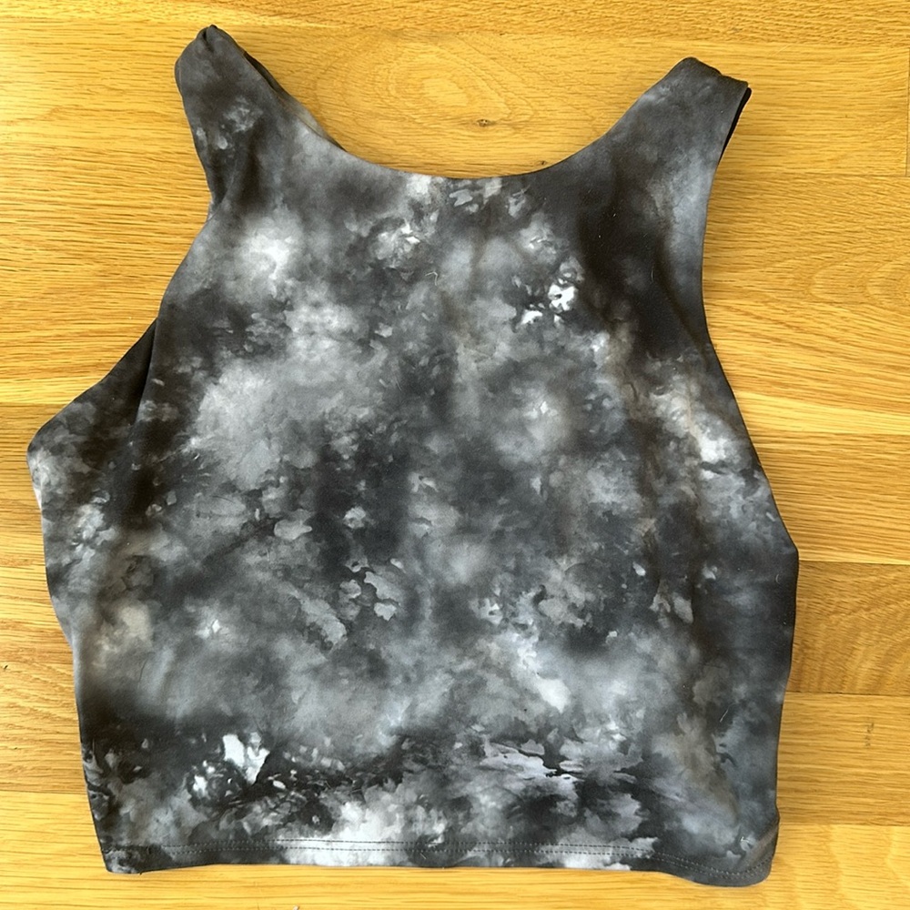 Athleta Conscious Crop Sports Bra, Women’s Size Small, Grey & White Tie Die